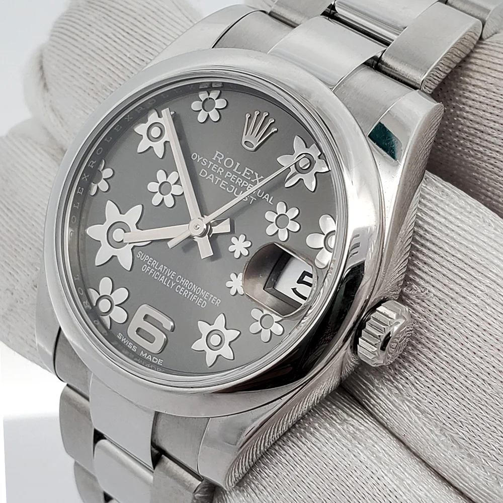 Rolex Datejust Midsize 31mm Grey Floral Dial Stainless Steel Oyster Watch 178240