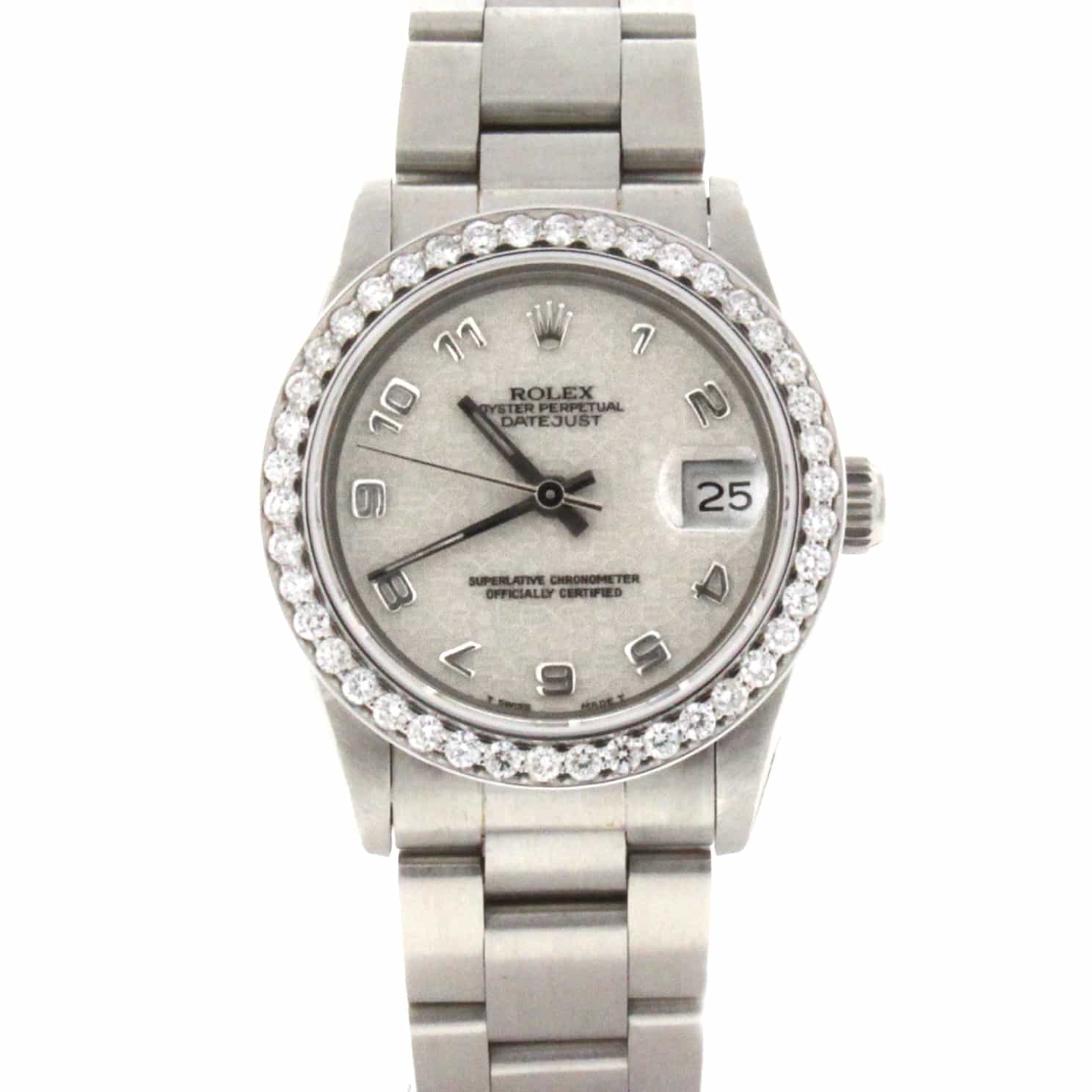 Rolex Datejust Midsize 31MM Jubilee Arabic Dial Steel Watch w/Diamond Bezel 68240