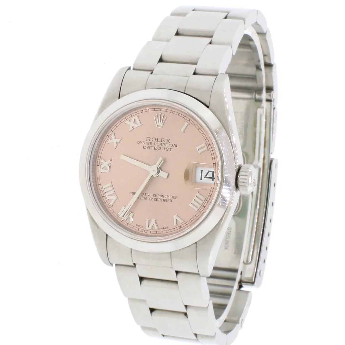 Rolex Datejust Midsize 31mm Original Salmon Roman Dial Automatic Steel Oyster Watch 68240 No Holes case