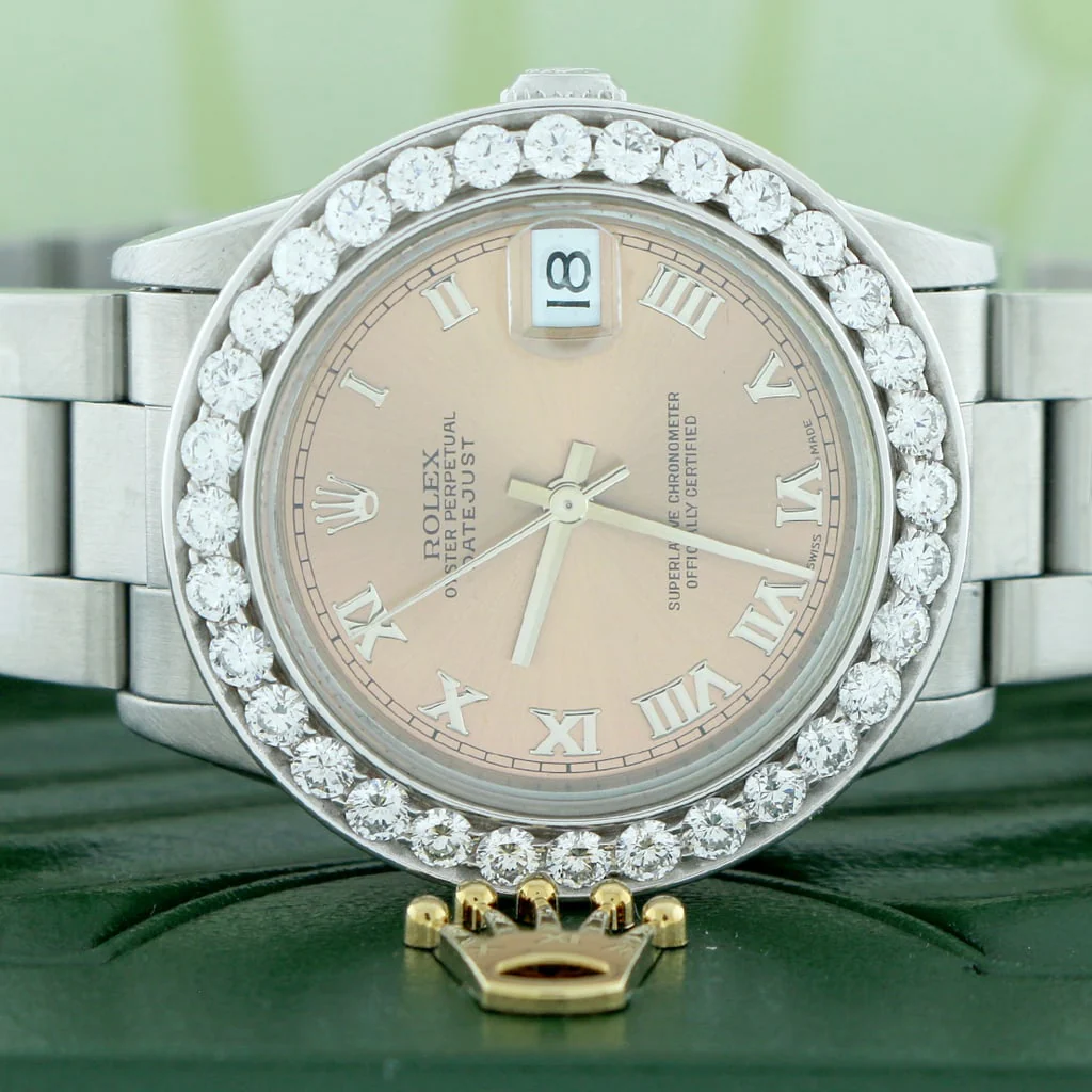 Rolex Datejust Midsize 31mm Original Salmon Roman Dial Automatic Steel Oyster Watch 68240 w/2.25Ct Diamond Bezel - Image 2