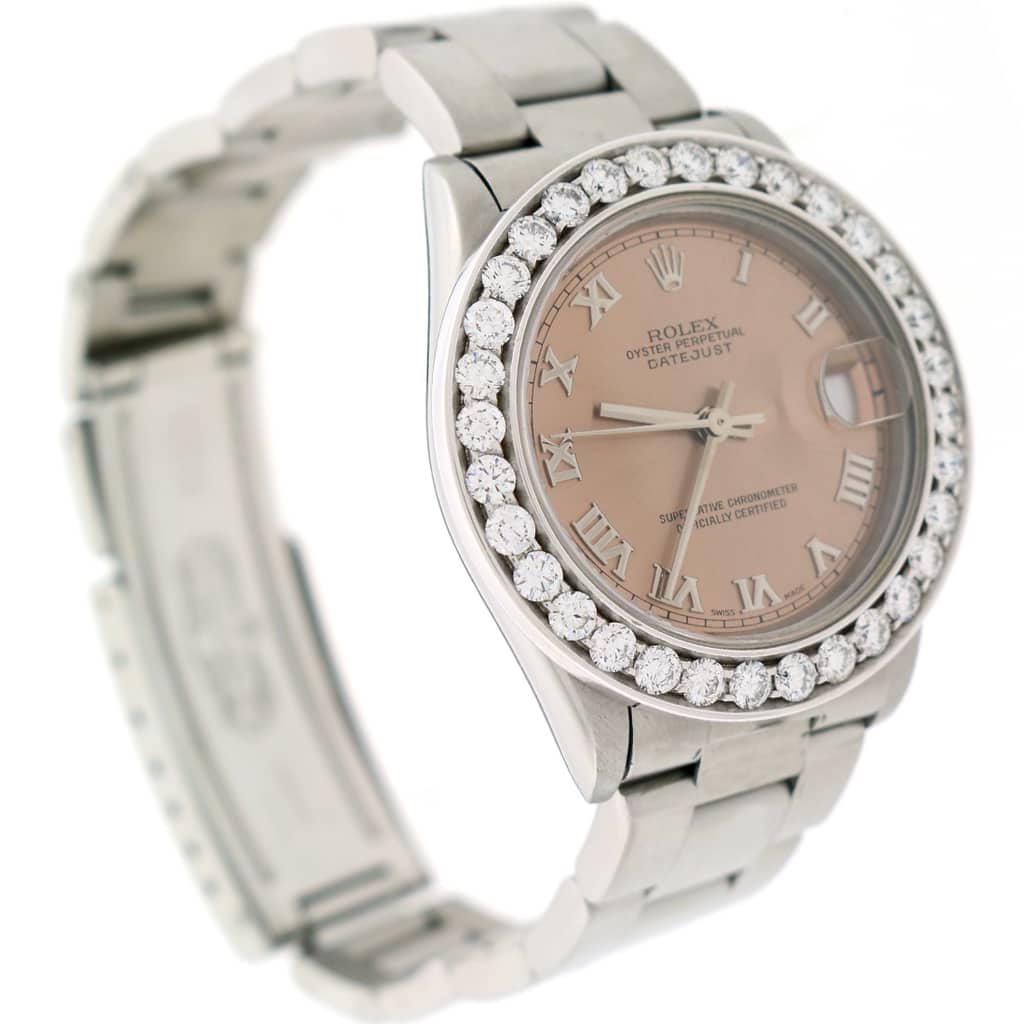 Rolex Datejust Midsize 31mm Original Salmon Roman Dial Automatic Steel Oyster Watch 68240 w/2.25Ct Diamond Bezel - Image 5