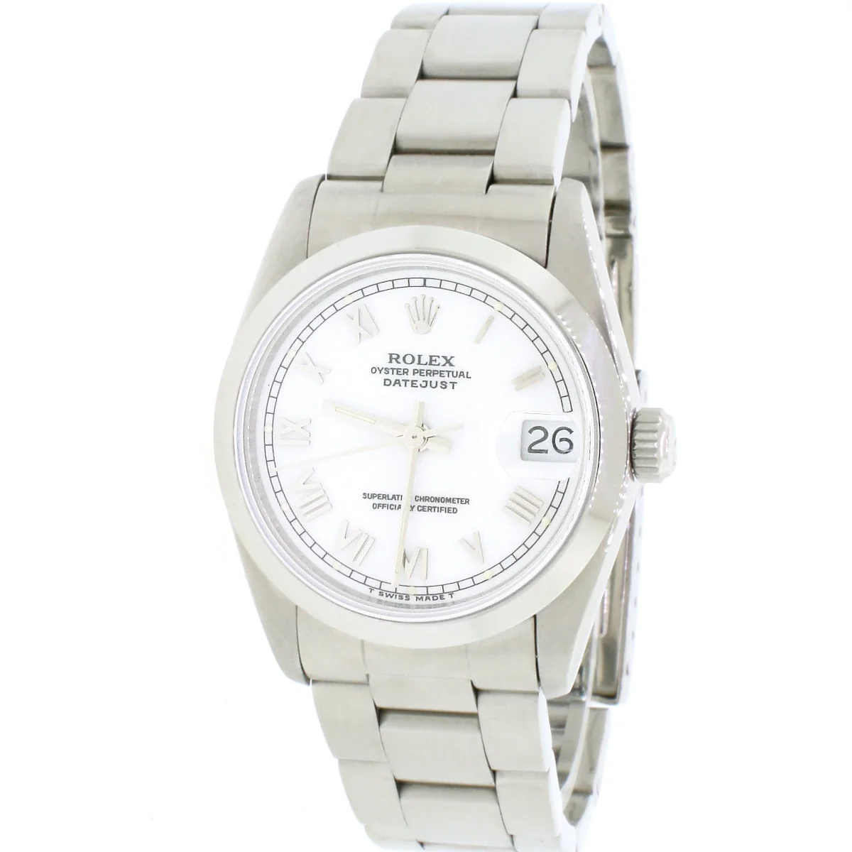 Rolex Datejust Midsize 31MM Oyster Factory White Roman Dial Smooth Bezel Steel Watch 68240