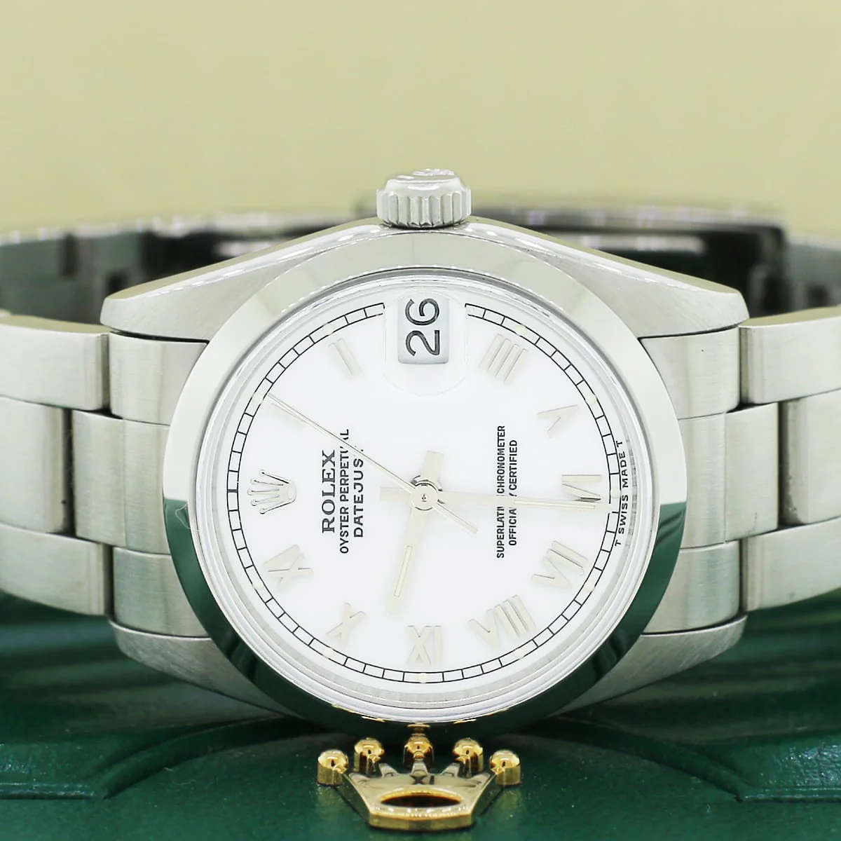 Rolex Datejust Midsize 31MM Oyster Factory White Roman Dial Smooth Bezel Steel Watch 68240 - Image 3