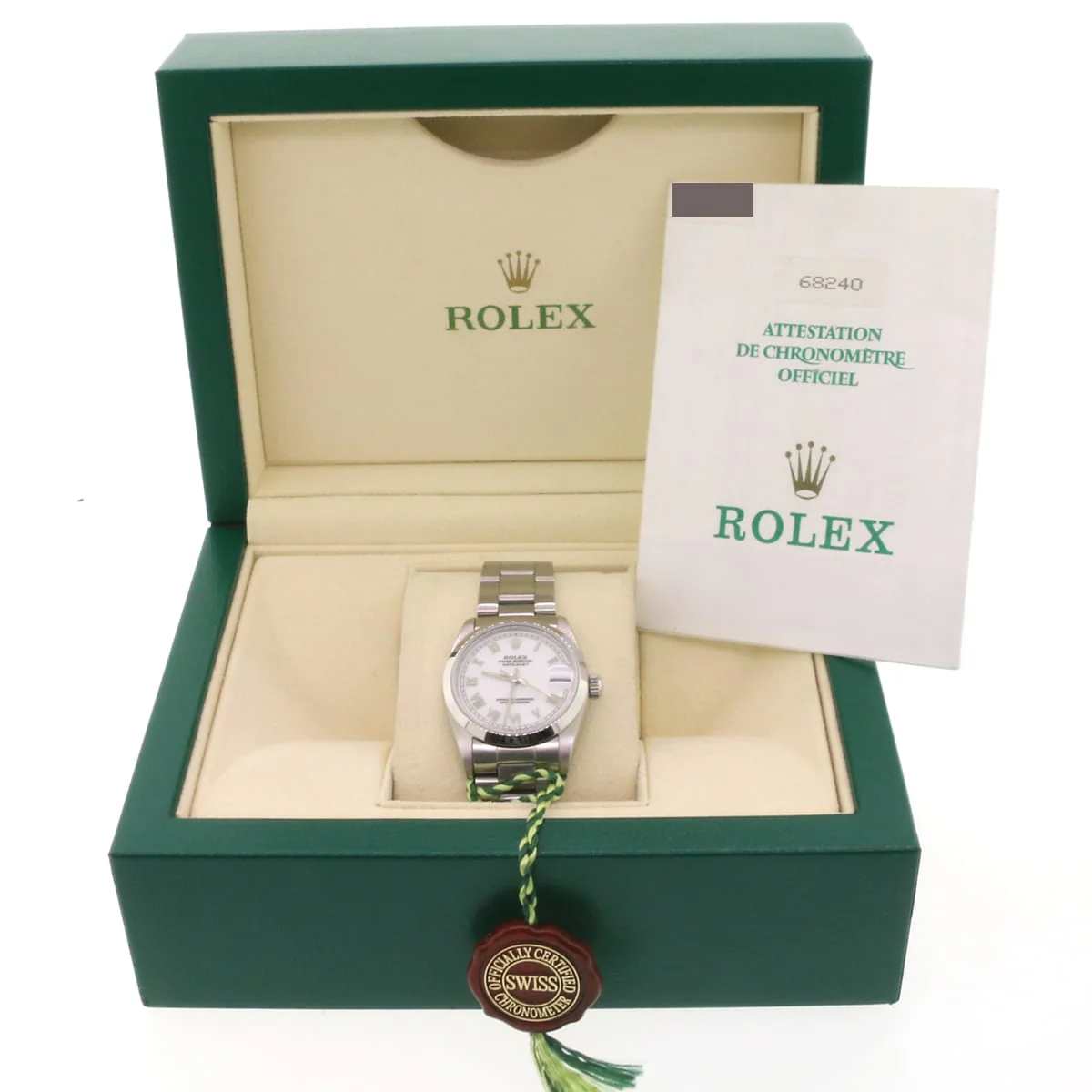 Rolex Datejust Midsize 31MM Oyster Factory White Roman Dial Smooth Bezel Steel Watch 68240 - Image 4