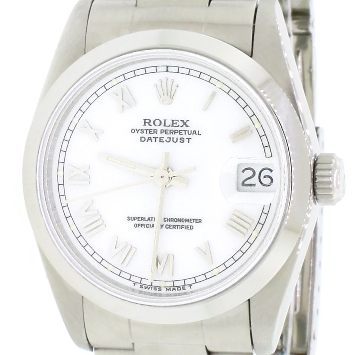 Rolex Datejust Midsize 31MM Oyster Factory White Roman Dial Smooth Bezel Steel Watch 68240 - Image 5