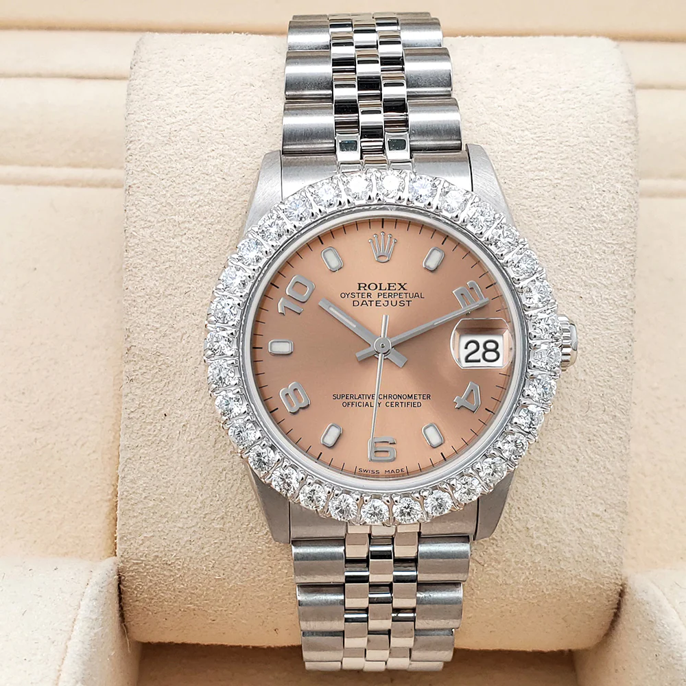 Rolex Datejust Midsize 31mm Salmon Arabic Dial 2.25ct Diamond Bezel Jubilee Watch - Image 3