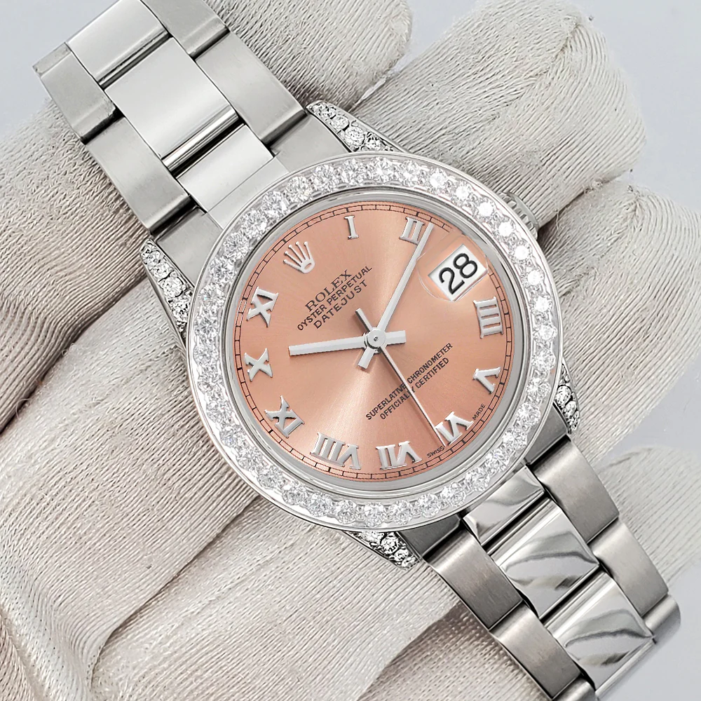 Rolex Datejust Midsize 31mm Salmon Roman Dial 2.1ct Diamond Bezel/Lugs Oyster Watch - Image 2