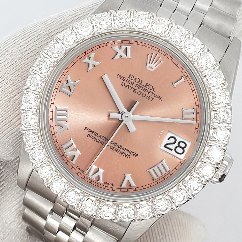Rolex Datejust Midsize 31mm Salmon Roman Dial 2.25ct Diamond Bezel Jubilee Watch - Image 2