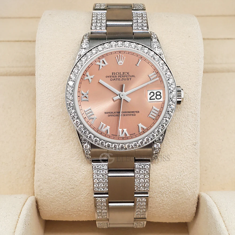 Rolex Datejust Midsize 31mm Salmon Roman Dial 3.5ct Diamond Bezel/Lugs/Bracelet Oyster Watch - Image 5