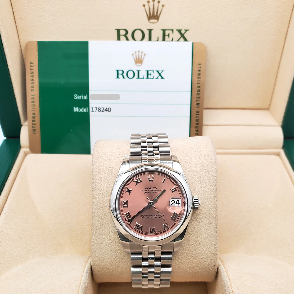 Rolex Datejust Midsize 31mm Salmon Roman Dial Steel Jubilee Watch 178240 Box Papers - Image 2