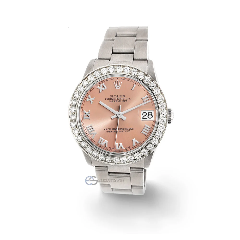 Rolex Datejust Midsize 31mm Salmon Roman Oyster Watch w/Custom Diamond 1.62ct Bezel Steel - Image 2