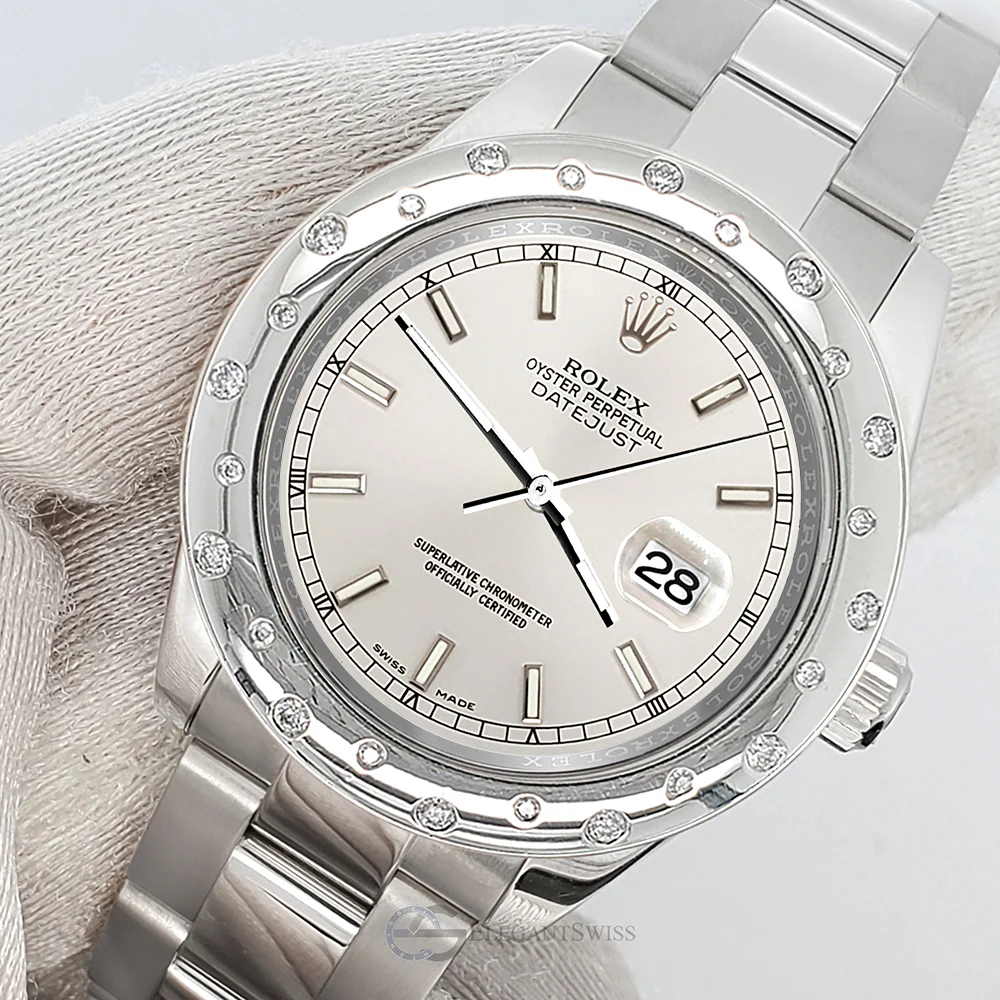 Rolex Datejust Midsize 31mm Silver Index Dial Custom Domed VS Scattered Diamond Bezel Watch 178240