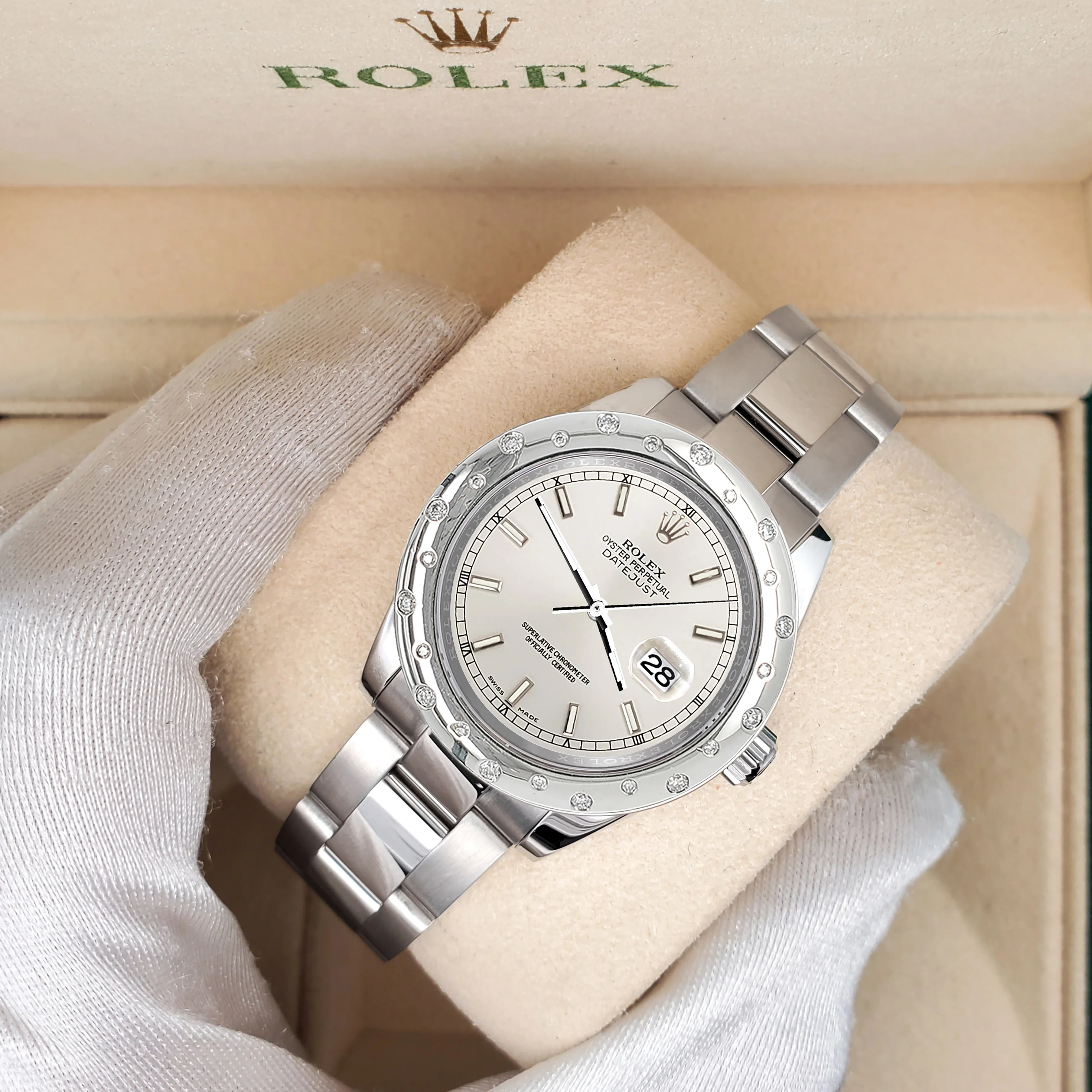 Rolex Datejust Midsize 31mm Silver Index Dial Custom Domed VS Scattered Diamond Bezel Watch 178240 - Image 2
