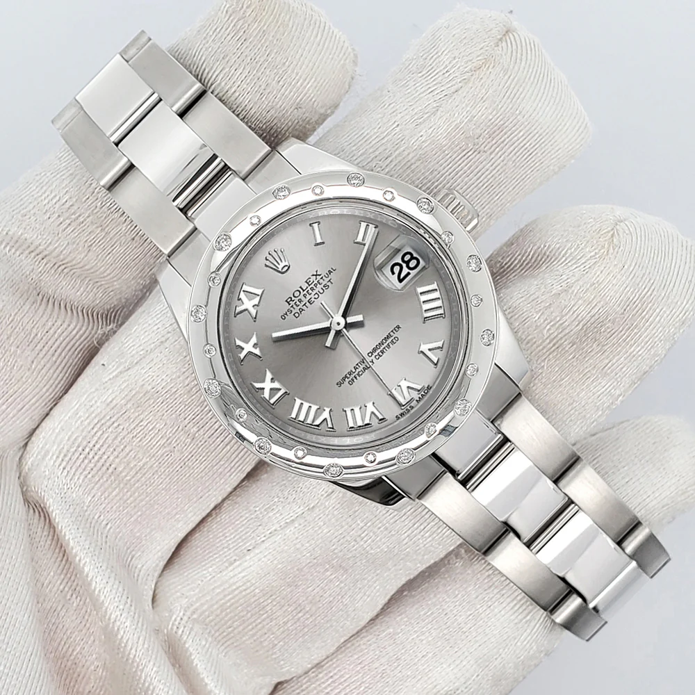 Rolex Datejust Midsize 31mm Silver Roman Dial Custom Domed VS Scattered Diamond Bezel Watch 178240 - Image 3