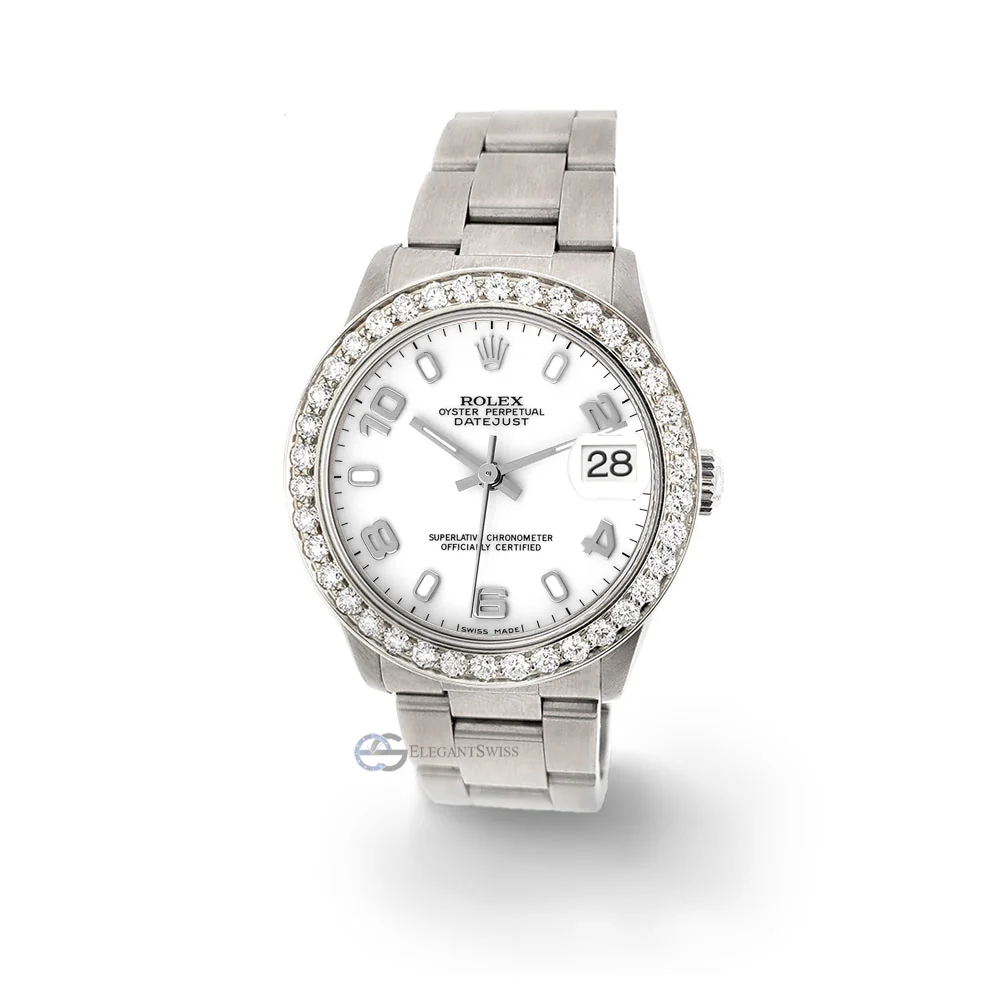 Rolex Datejust Midsize 31mm White Arabic Oyster Watch 1.62ct Bezel Steel - Image 2