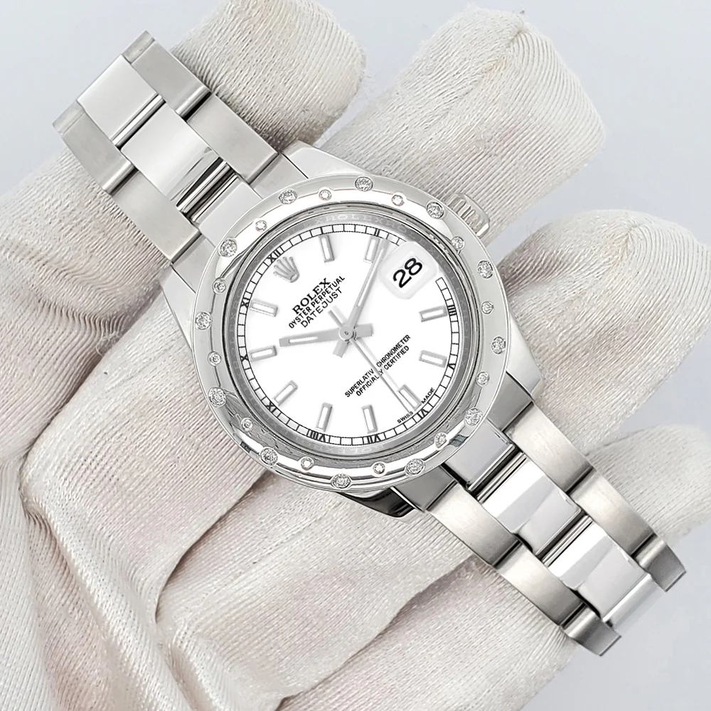 Rolex Datejust Midsize 31mm White Index Dial Custom Domed VS Scattered Diamond Bezel Watch 178240 - Image 3