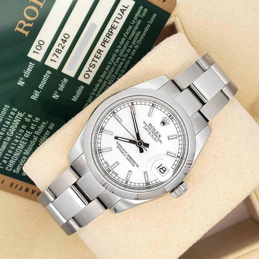 Rolex Datejust Midsize 31mm White Index Steel Oyster Watch 178240 Box Papers