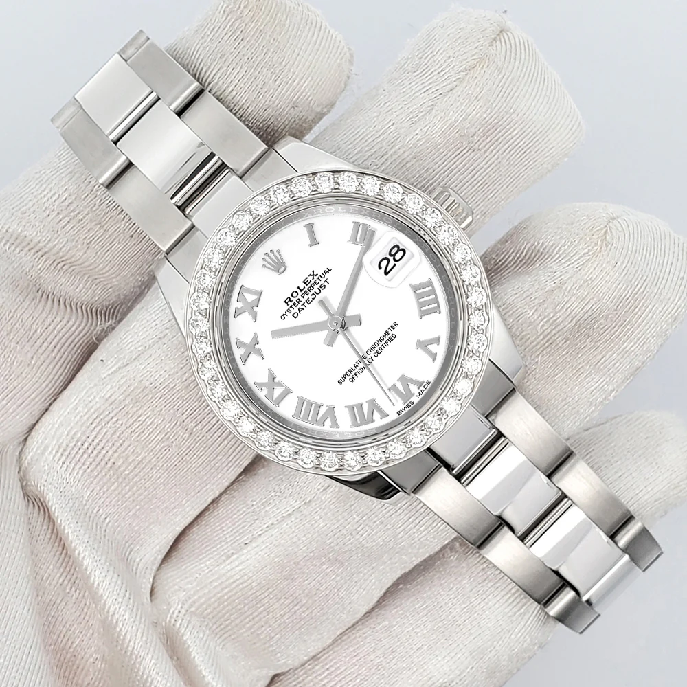 Rolex Datejust Midsize 31mm 178240 White Roman Dial 1.6ct Diamond Bezel Watch - Image 3