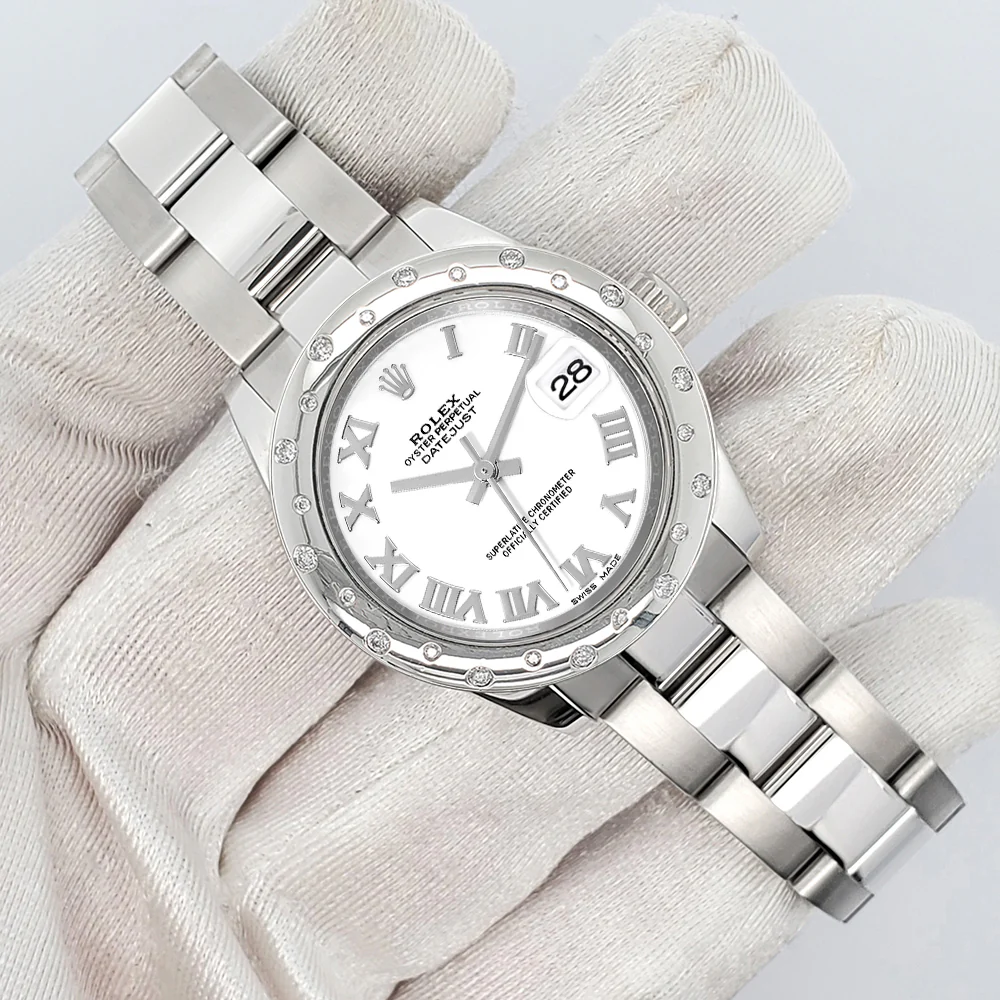 Rolex Datejust Midsize 31mm White Roman Dial Custom Domed VS Scattered Diamond Bezel Watch 178240 - Image 3