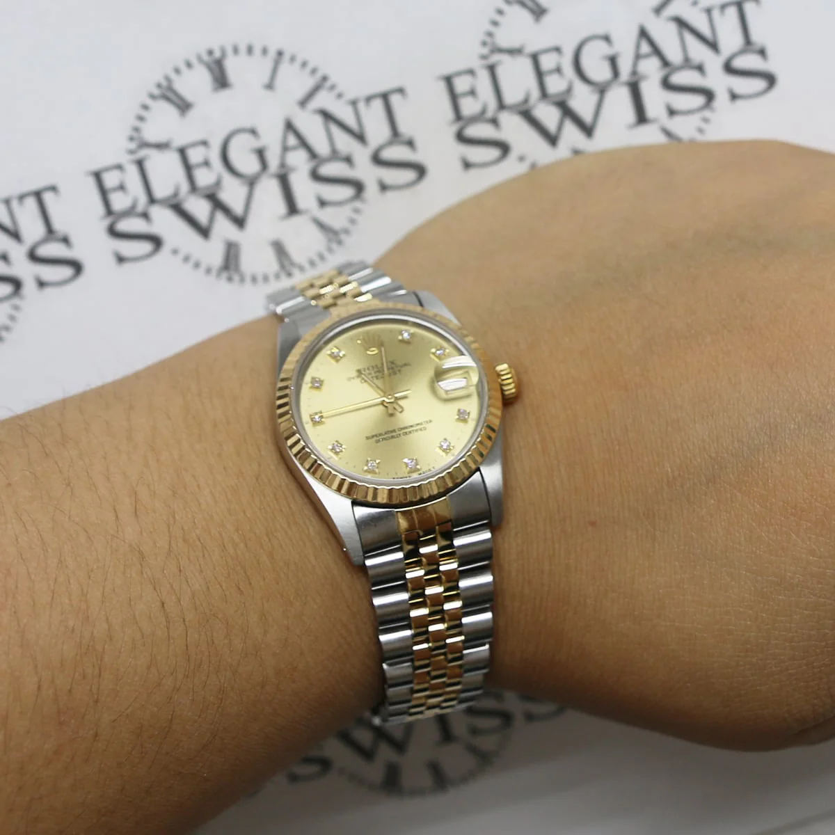 Rolex Datejust Midsize 31mm Yellow Gold/SS Factory Diamond Dial 68273 - Image 7