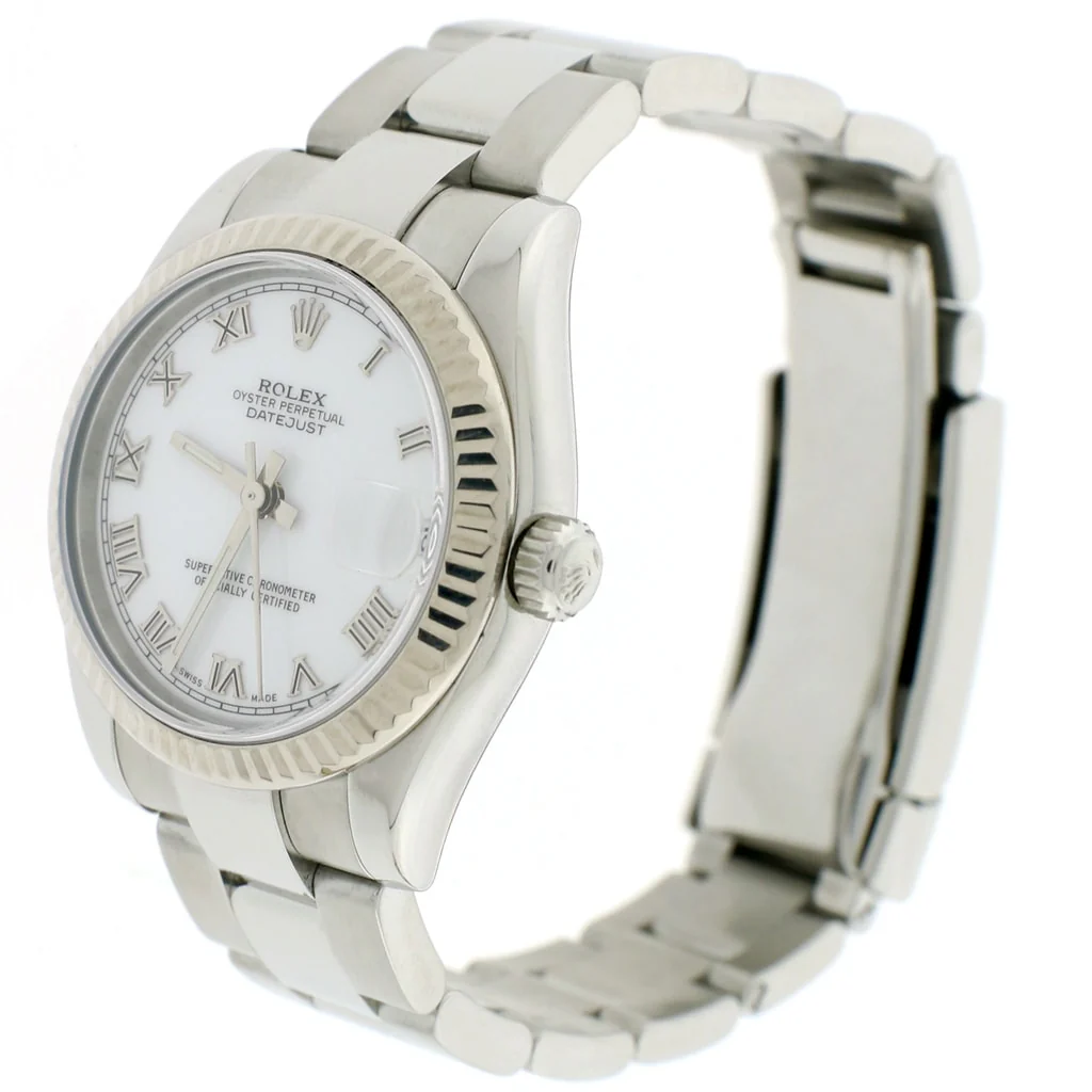 Rolex Datejust Midsize Factory White Roman Dial White Gold Fluted Bezel 31mm Automatic Steel Oyster Watch 178274 - Image 5