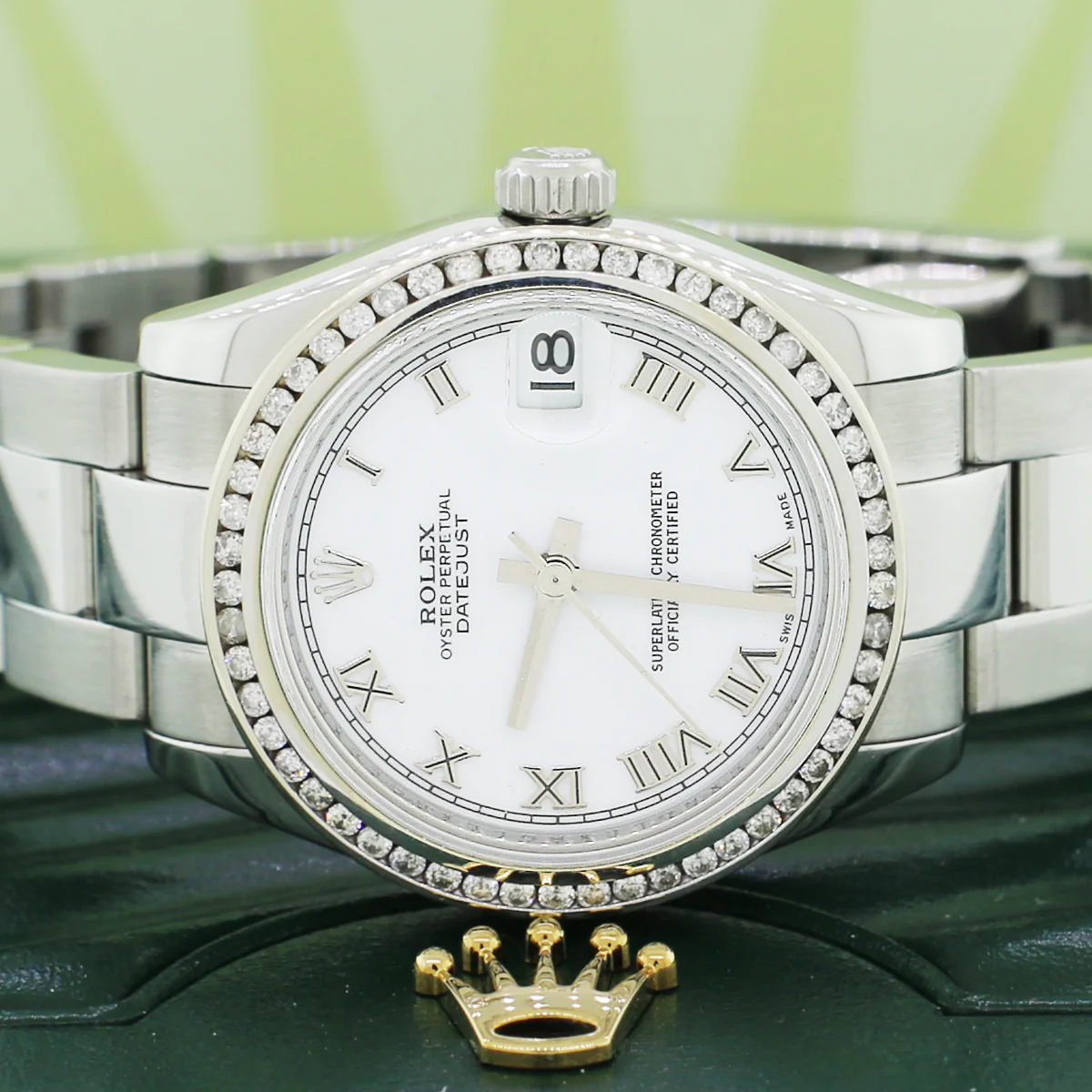 Rolex Datejust Midsize Ladies 31MM White Roman Dial Automatic Stainless Steel Watch 178240 w/ Diamond Bezel - Image 2