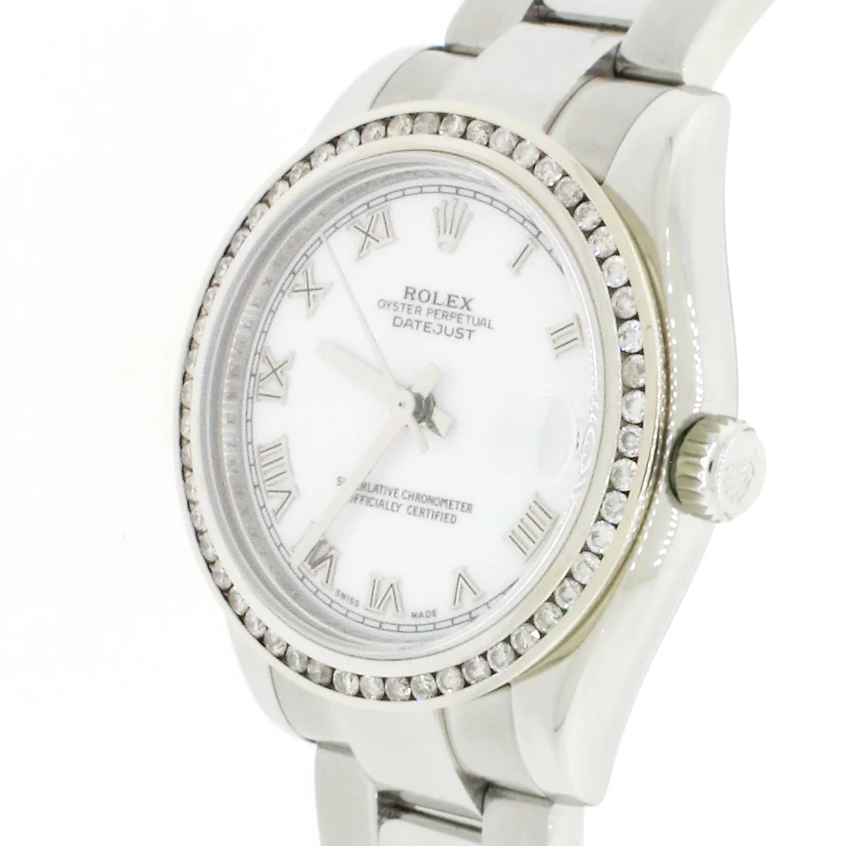Rolex Datejust Midsize Ladies 31MM White Roman Dial Automatic Stainless Steel Watch 178240 w/ Diamond Bezel - Image 4