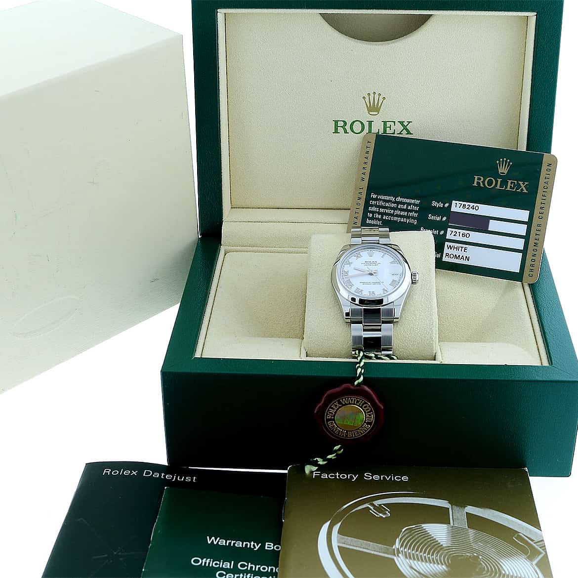 Rolex Datejust Midsize Ladies 31MM White Roman Dial Domed Bezel Automatic Stainless Steel Watch 178240 - Image 3