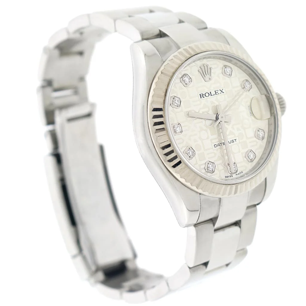 Rolex Datejust Midsize Original Silver Jubilee Diamond Dial White Gold Fluted Bezel 31mm Automatic Steel Oyster Watch 178274 - Image 5