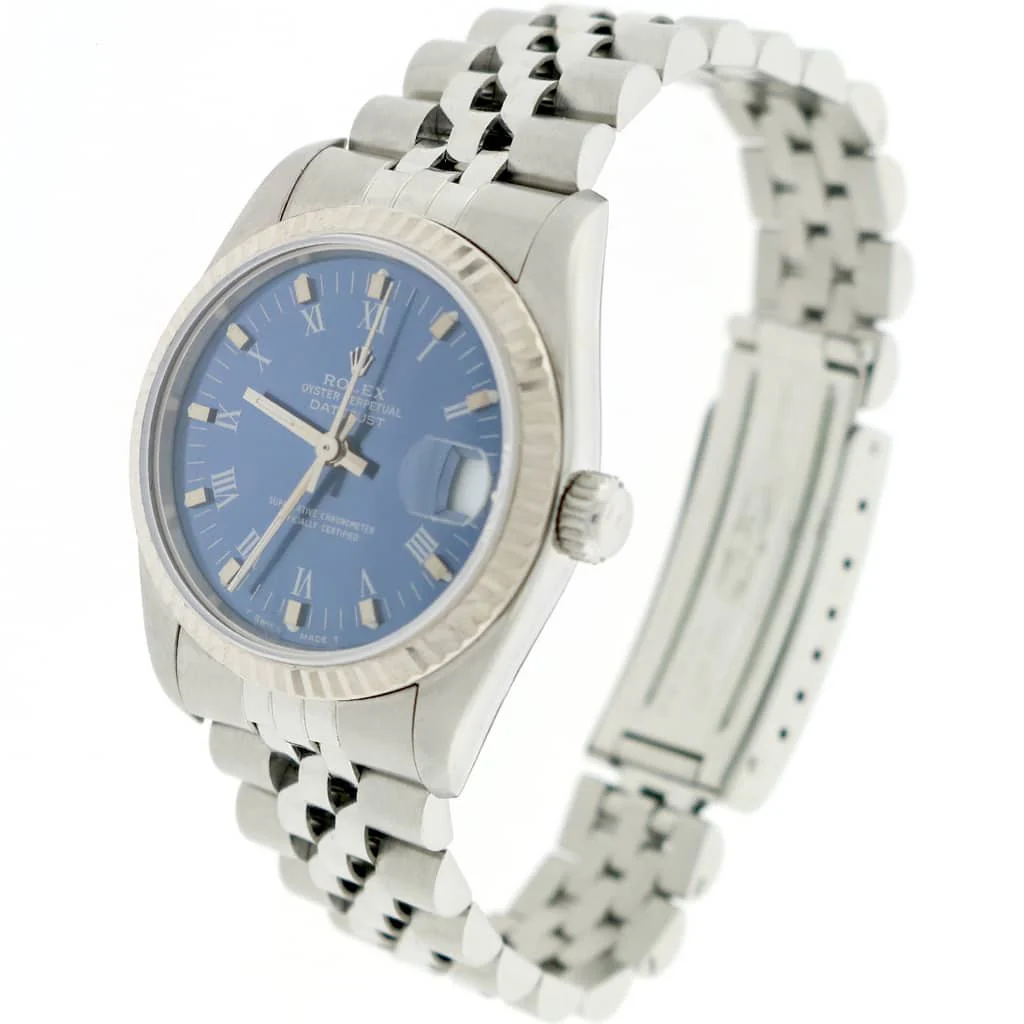 Rolex Datejust Midsize White Gold Fluted Bezel Blue Roman Dial 31mm Automatic Stainless Steel Jubilee Watch 68274 - Image 4