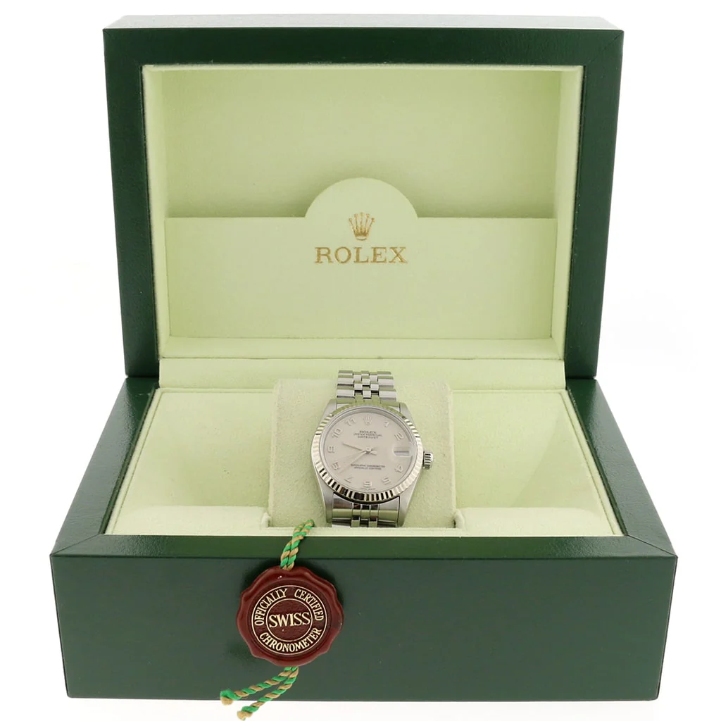 Rolex Datejust Midsize White Gold Fluted Bezel Cream Jubilee Dial 31mm Automatic Stainless Steel Watch 68274 - Image 3