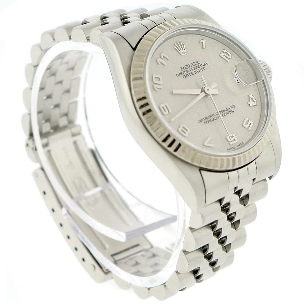 Rolex Datejust Midsize White Gold Fluted Bezel Cream Jubilee Dial 31mm Automatic Stainless Steel Watch 68274 - Image 4