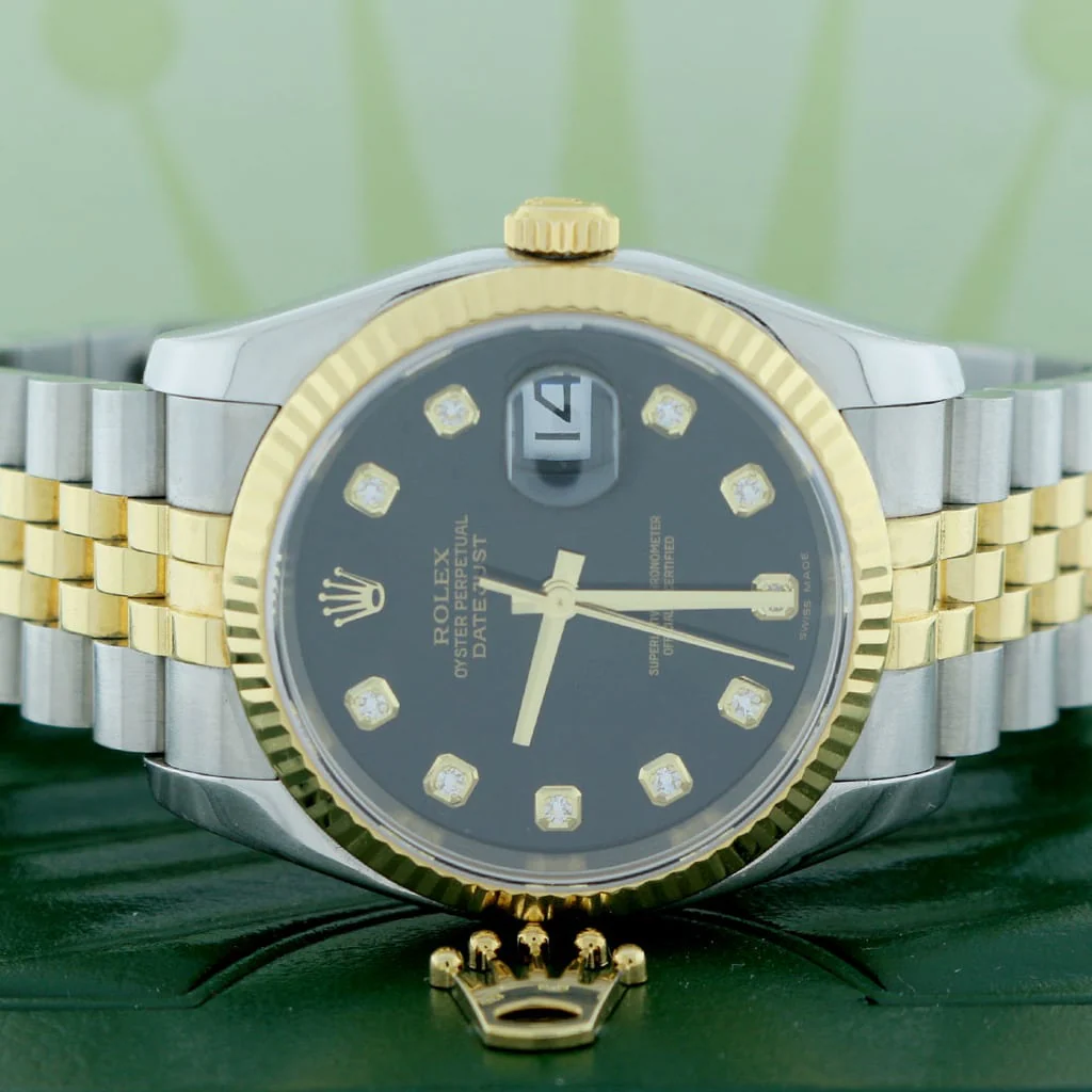 Rolex Datejust Original Black Jubilee Diamond Dial 2-Tone Yellow Gold/Steel 36MM Automatic Mens Watch 116233 - Image 2