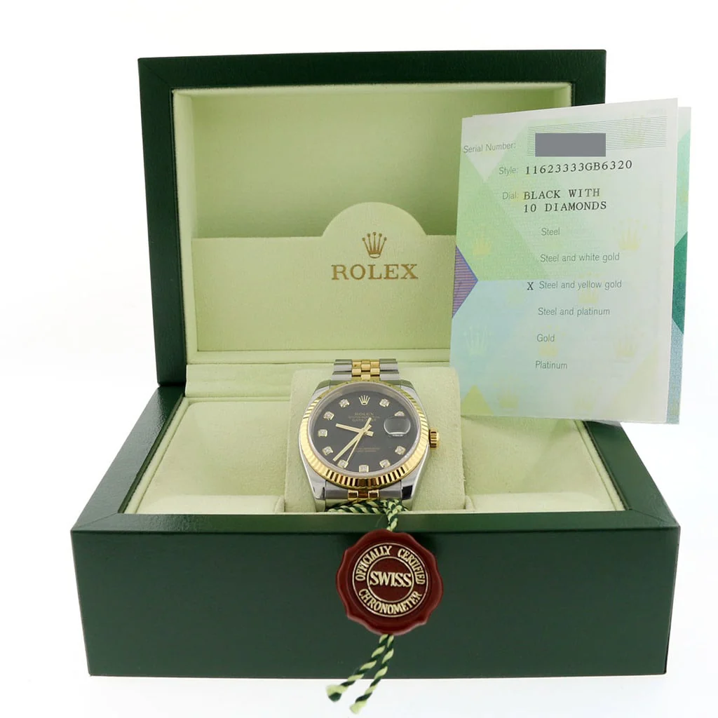 Rolex Datejust Original Black Jubilee Diamond Dial 2-Tone Yellow Gold/Steel 36MM Automatic Mens Watch 116233 - Image 3