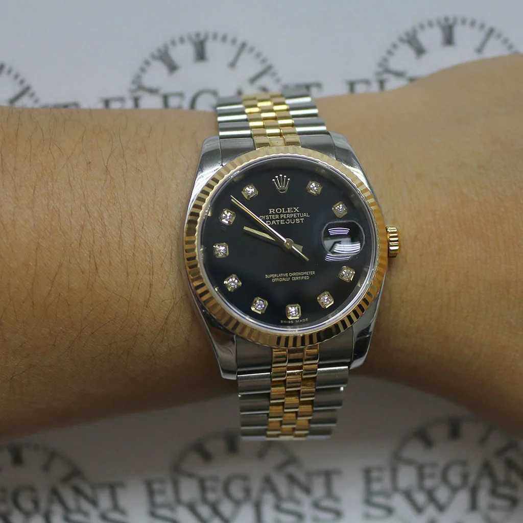 Rolex Datejust Original Black Jubilee Diamond Dial 2-Tone Yellow Gold/Steel 36MM Automatic Mens Watch 116233 - Image 4