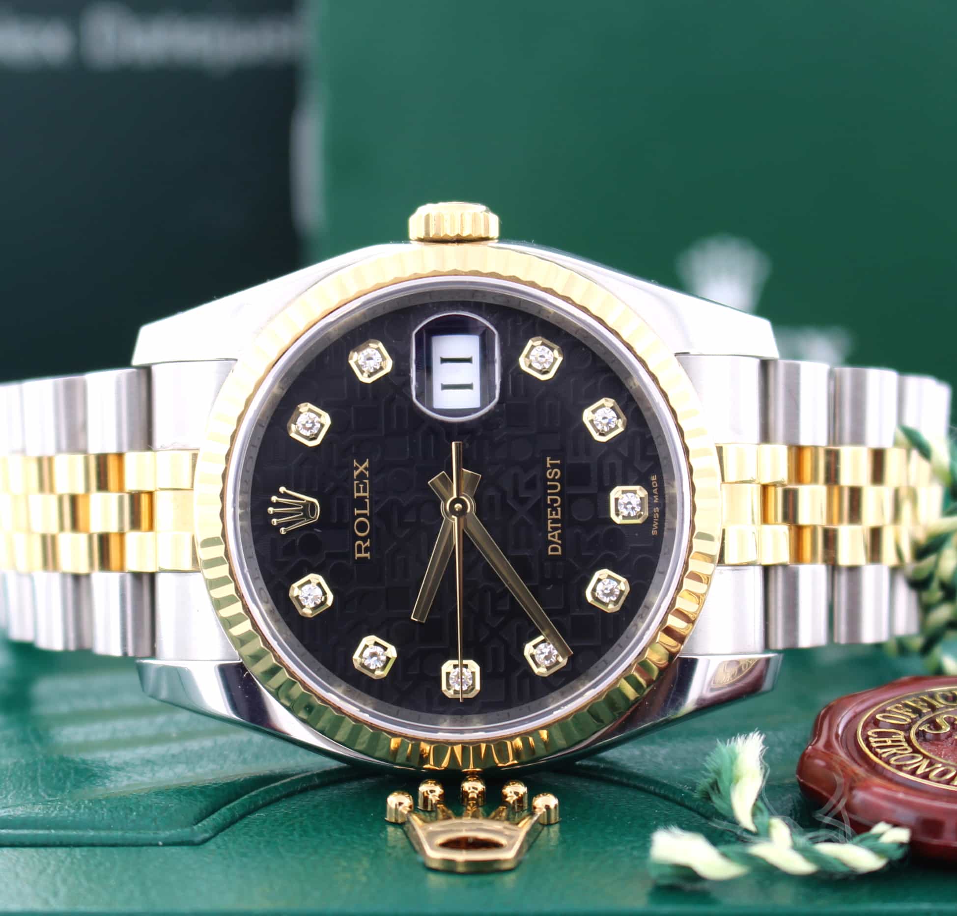 Rolex Datejust Original Black Jubilee Diamond Dial 2-Tone Yellow Gold/Steel 36MM Automatic Mens Watch 116233 - Image 2