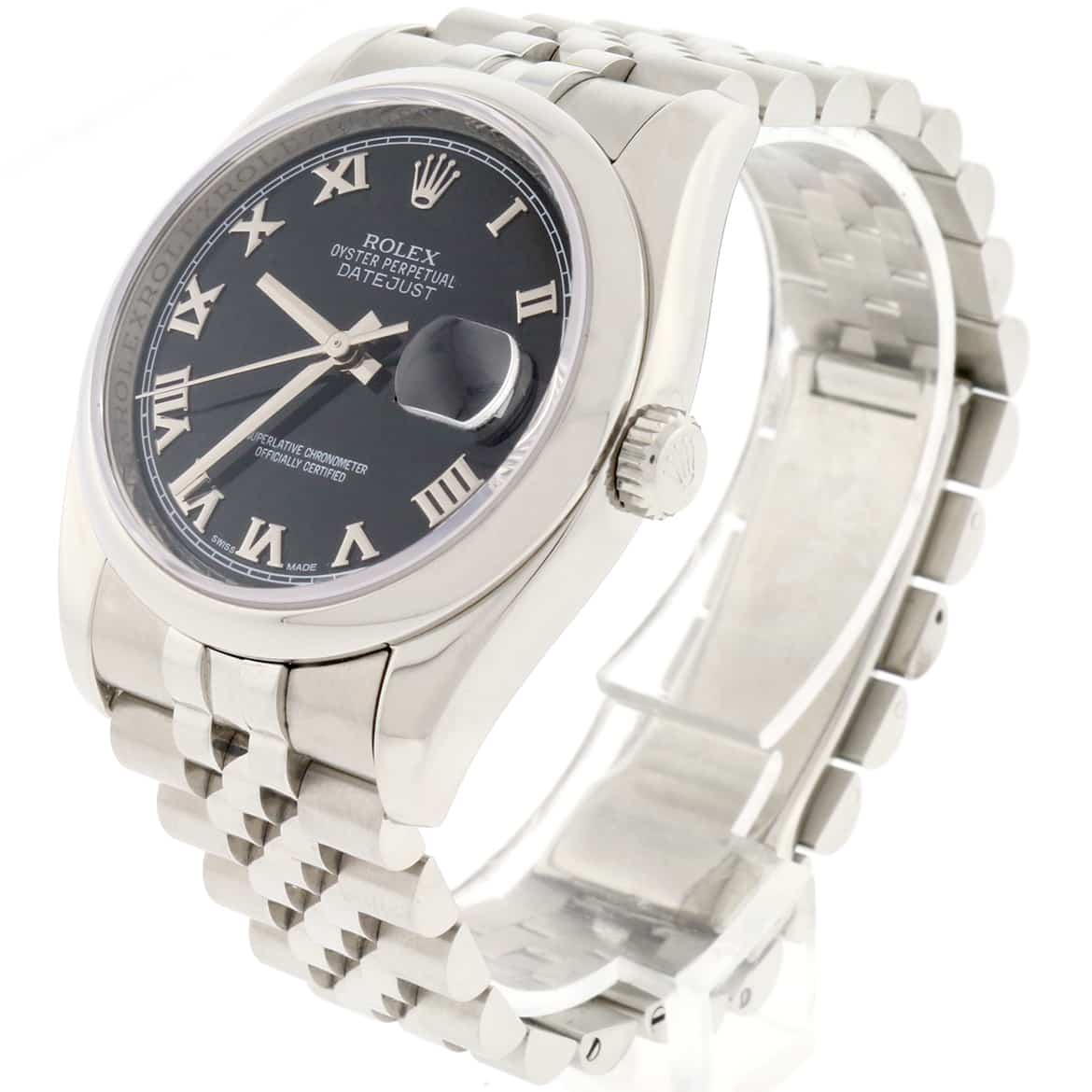 Rolex Datejust Original Black Roman Dial 36MM Smooth Domed Bezel Stainless Steel Jubilee Mens Watch 116200 - Image 4