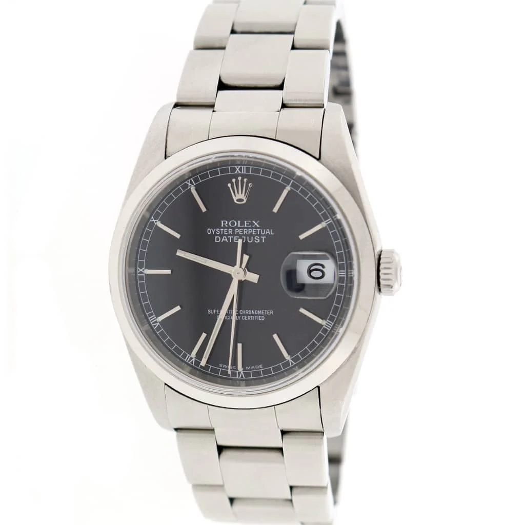 Rolex Datejust Original Black Stick Dial 36MM Stainless Steel Oyster Mens Watch 16200