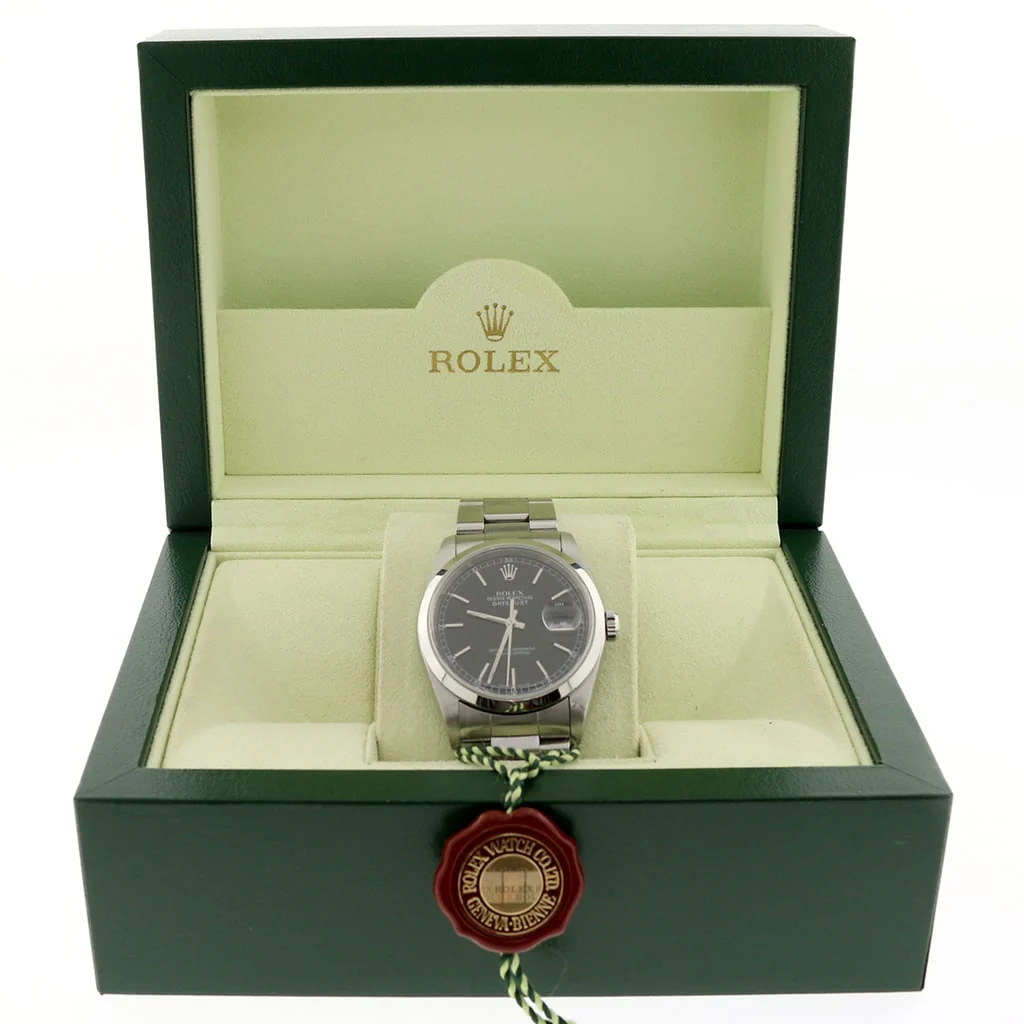 Rolex Datejust Original Black Stick Dial 36MM Stainless Steel Oyster Mens Watch 16200 - Image 3