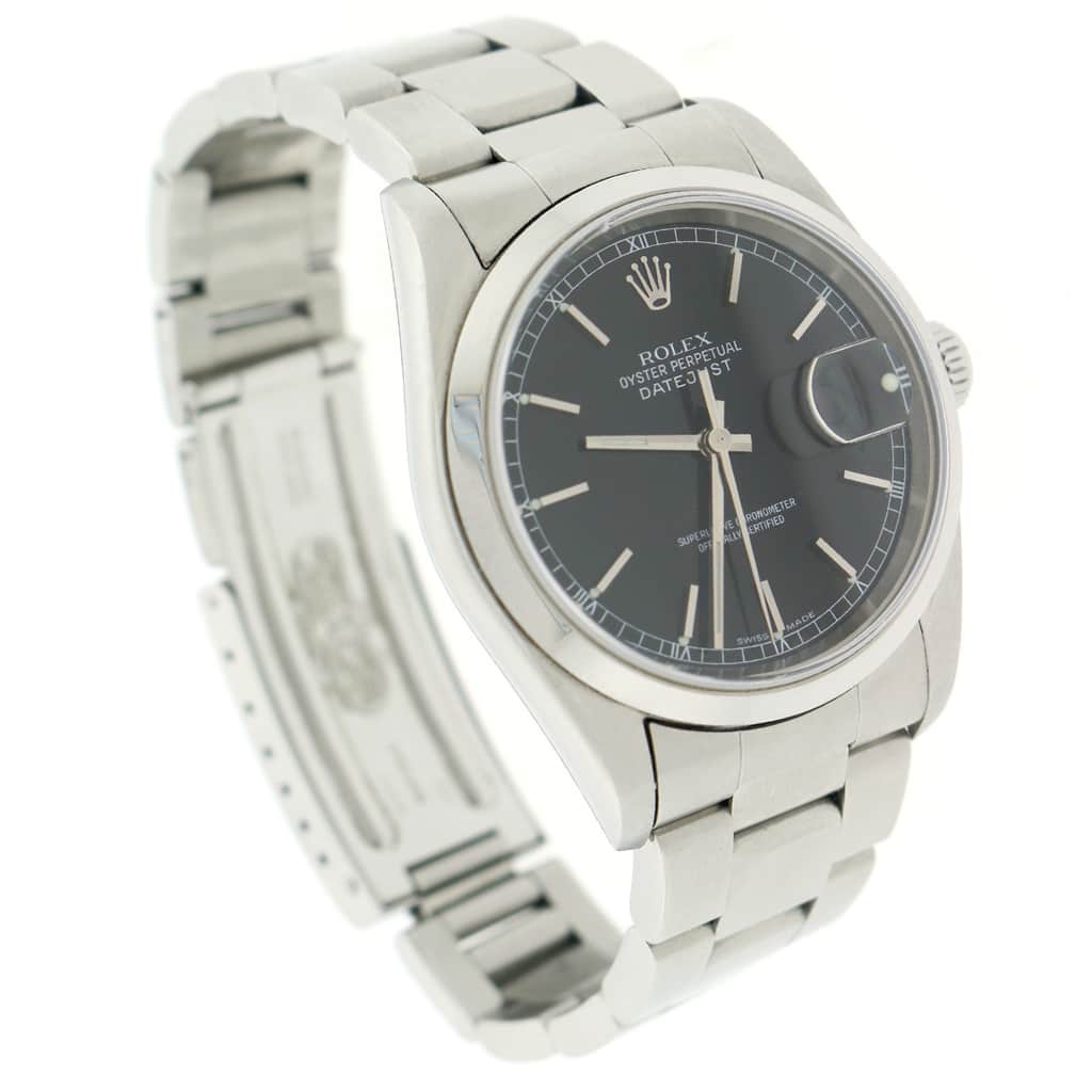 Rolex Datejust Original Black Stick Dial 36MM Stainless Steel Oyster Mens Watch 16200 - Image 4