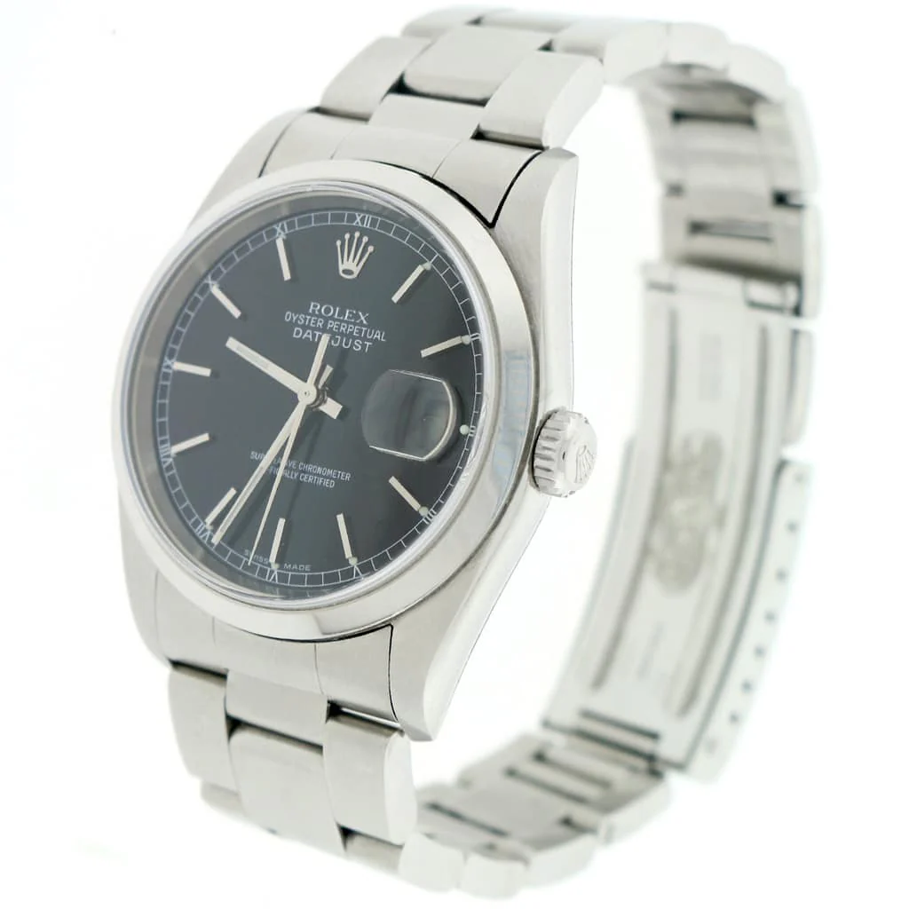 Rolex Datejust Original Black Stick Dial 36MM Stainless Steel Oyster Mens Watch 16200 - Image 5