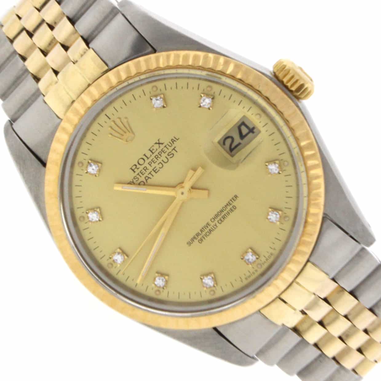 Rolex Datejust Original Champagne Diamond Dial 2-Tone 18K Yellow Gold & Stainless Steel 36MM Watch 16013 - Image 3