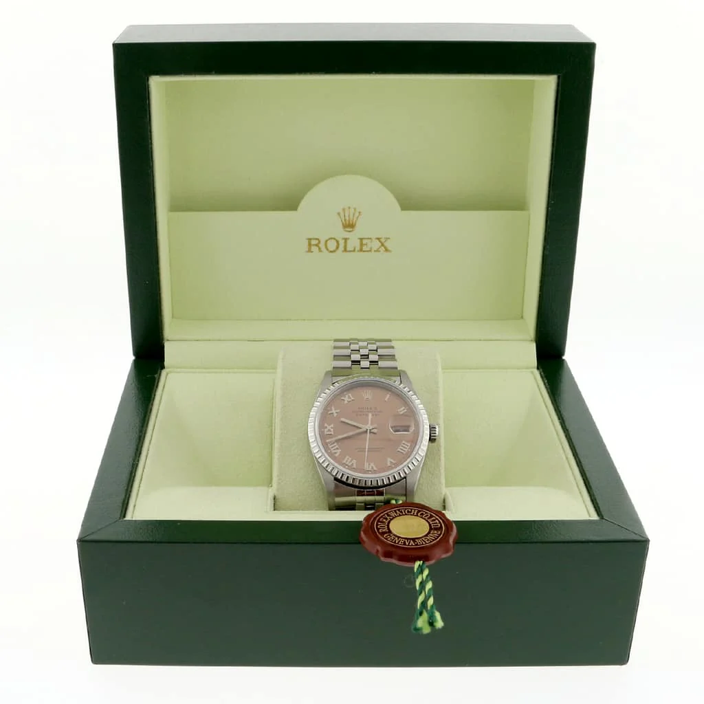Rolex Datejust Original Salmon Roman Dial 36MM Engine Turn Bezel Stainless Steel Jubilee Mens Watch 16220 - Image 3