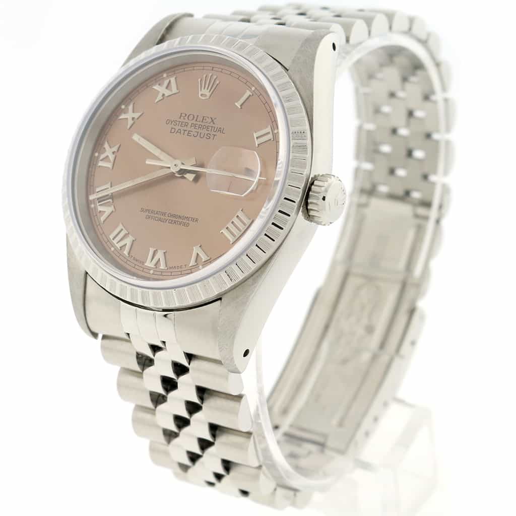 Rolex Datejust Original Salmon Roman Dial 36MM Engine Turn Bezel Stainless Steel Jubilee Mens Watch 16220 - Image 5
