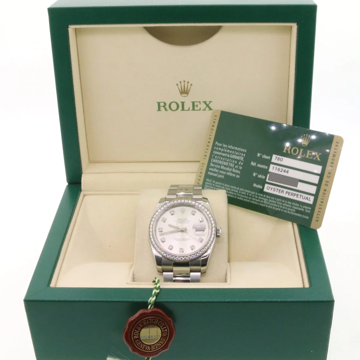 Rolex Datejust Factory Silver Diamond Dial & Bezel 18K White Gold/Steel 36mm Mens Watch 116244 Box & Papers - Image 2