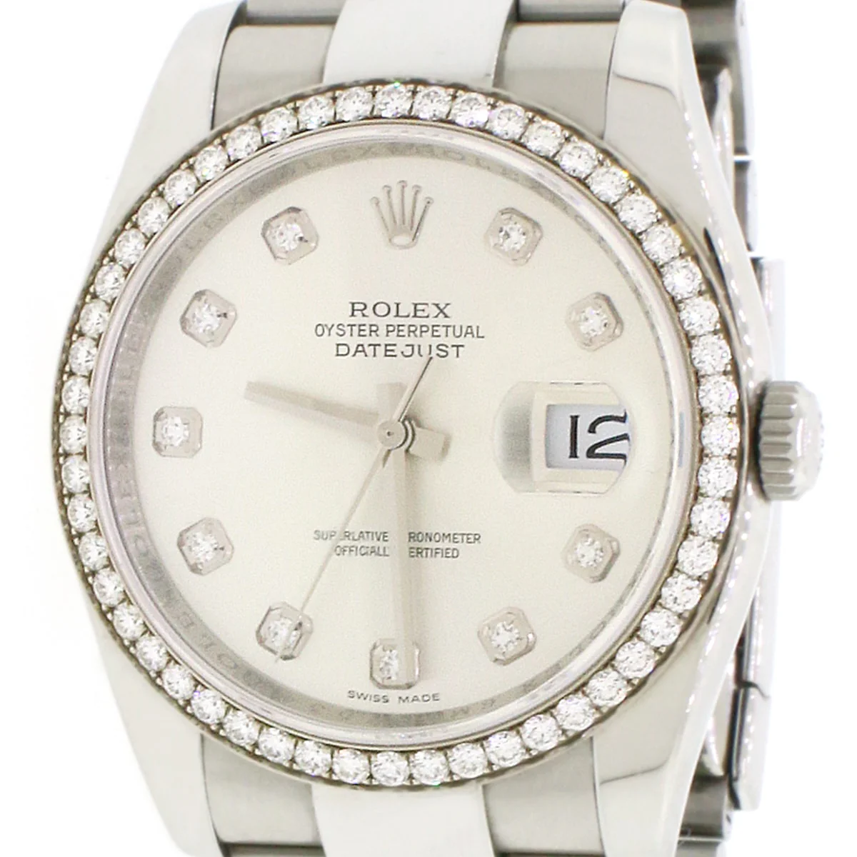 Rolex Datejust Factory Silver Diamond Dial & Bezel 18K White Gold/Steel 36mm Mens Watch 116244 Box & Papers - Image 9