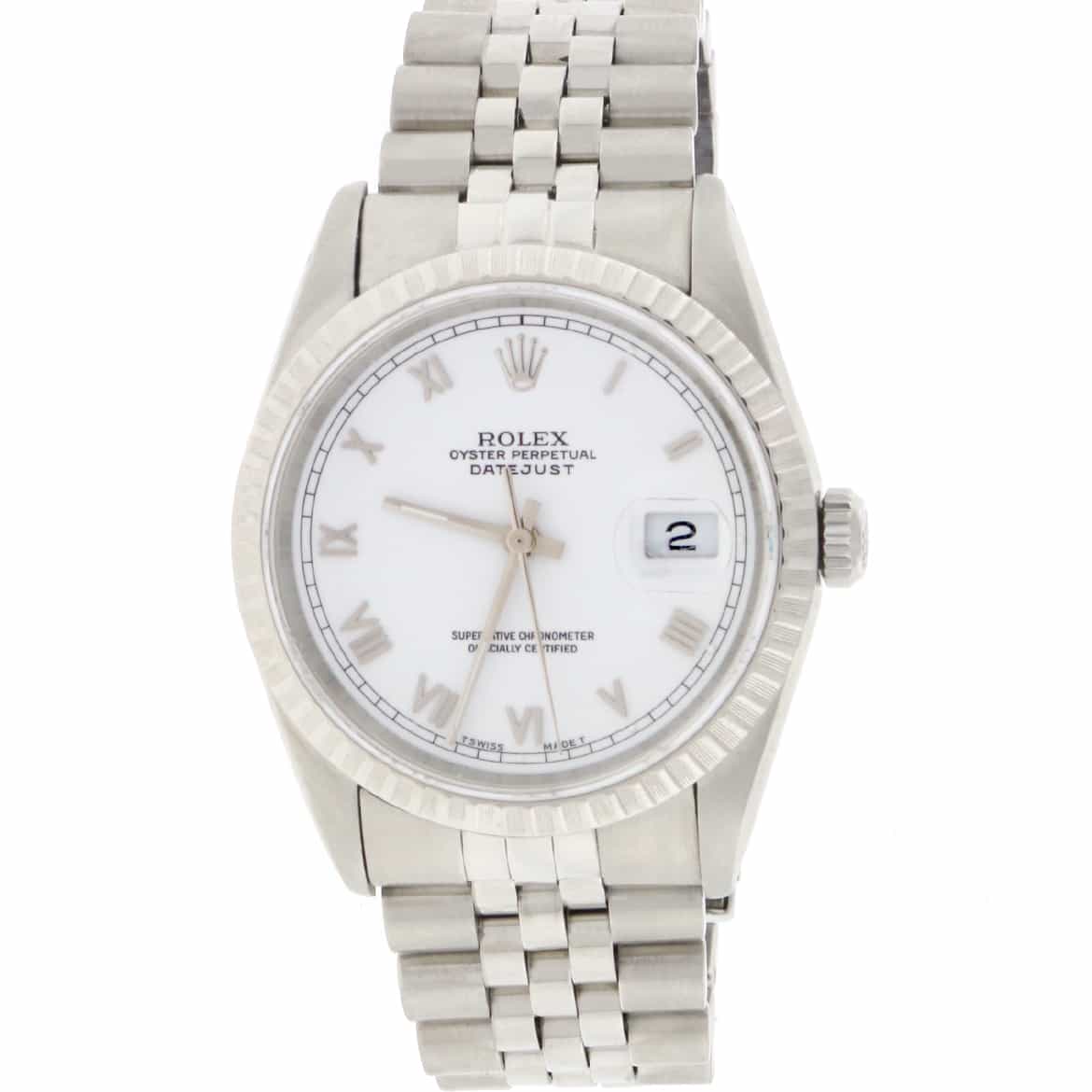 Rolex Datejust Original White Roman Dial 36MM Automatic Stainless Steel Jubilee Mens Watch 16220