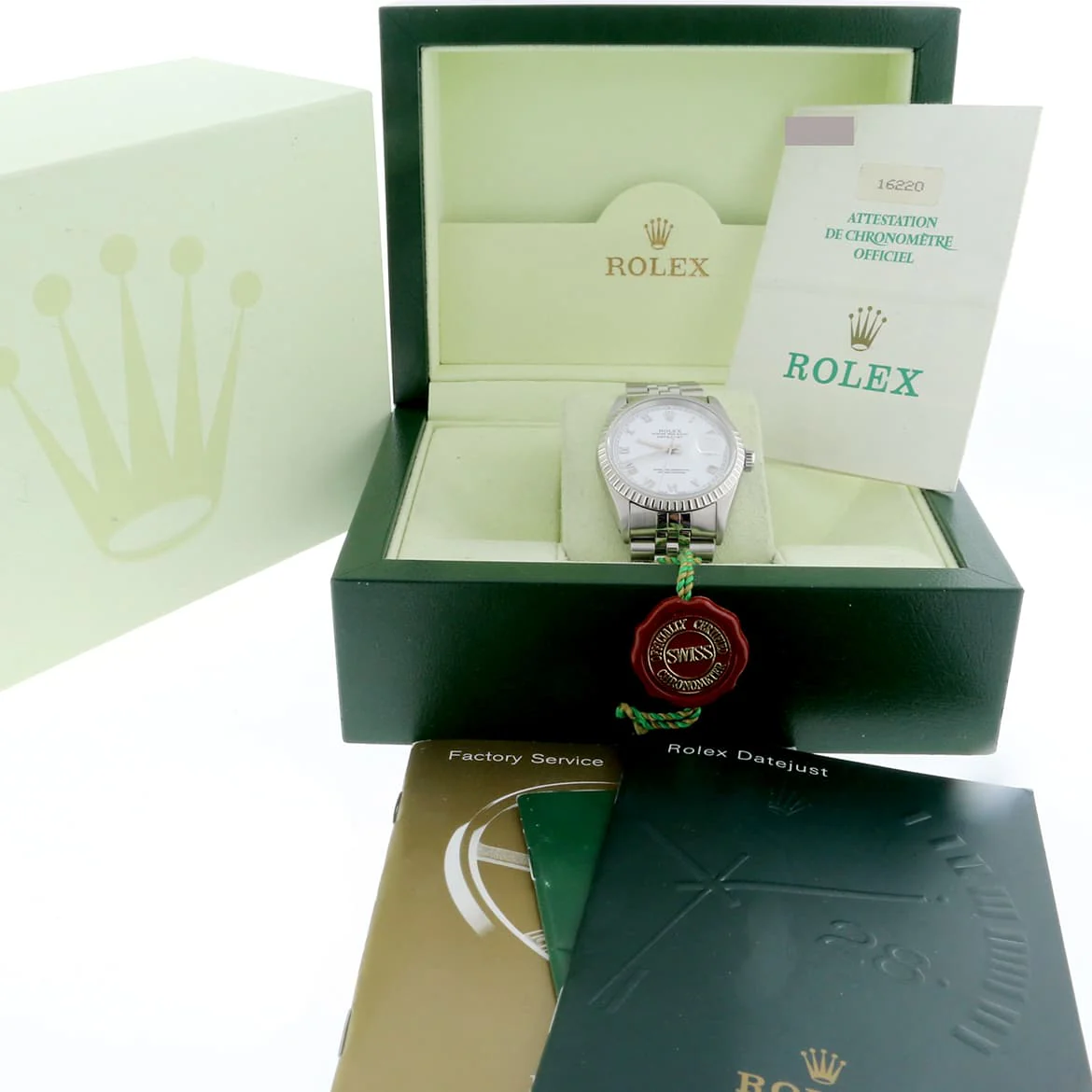 Rolex Datejust Original White Roman Dial 36MM Automatic Stainless Steel Jubilee Mens Watch 16220 - Image 3