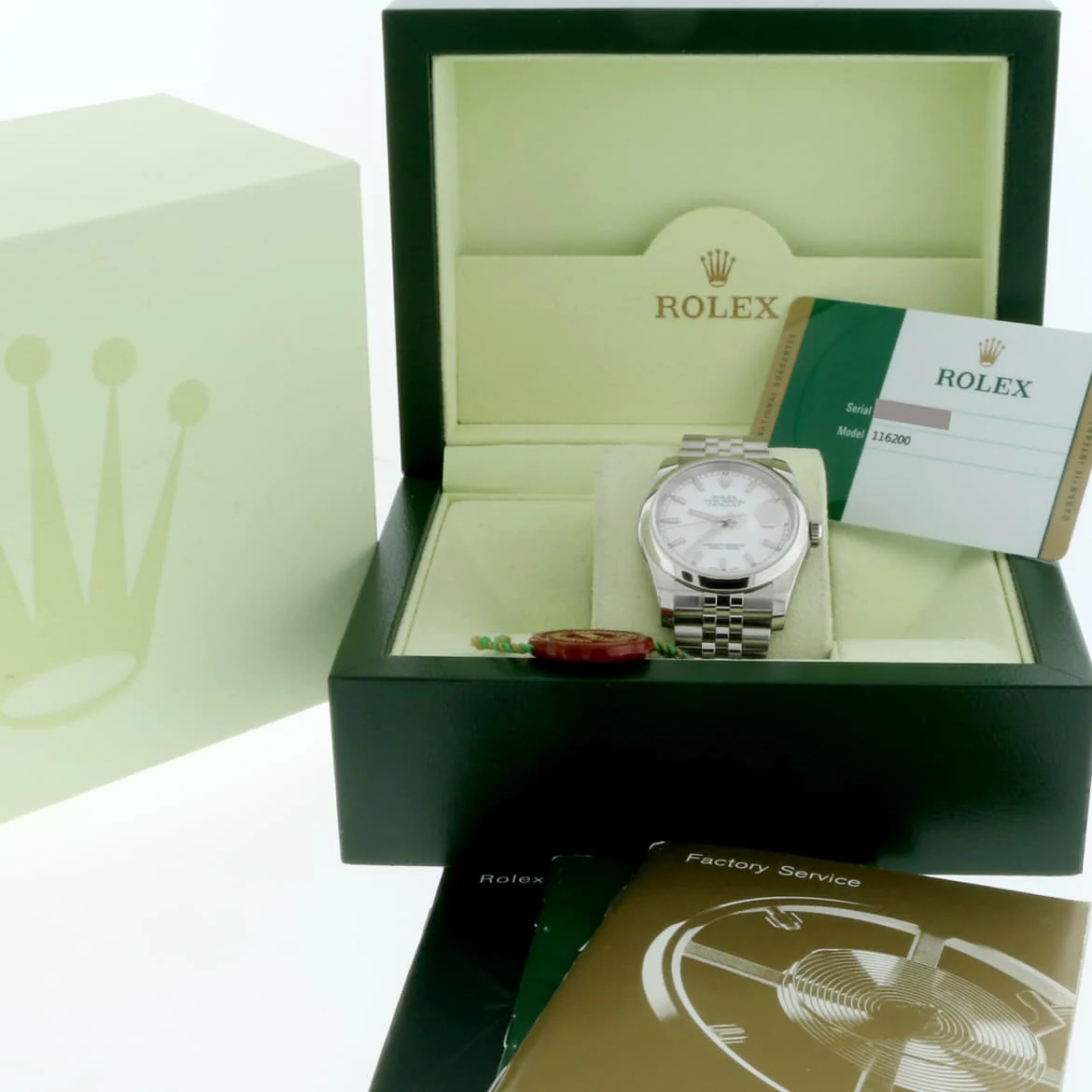 Rolex Datejust Original White Stick Dial 36MM Smooth Domed Bezel Jubilee Stainless Steel Mens Watch 116200 - Image 3