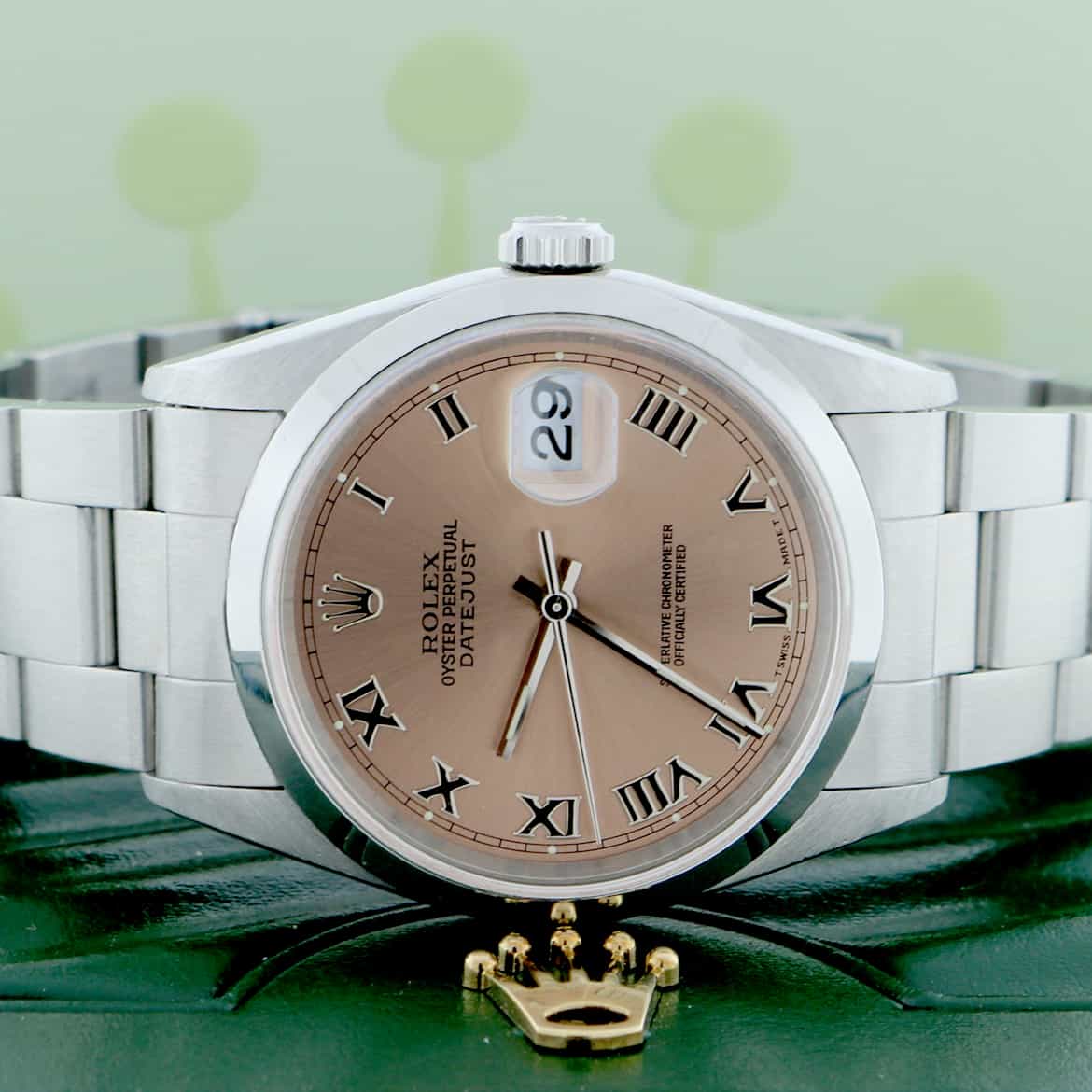 Rolex Datejust Pink Roman Dial 36MM Smooth Domed Bezel Oyster Stainless Steel Mens Watch 16200 - Image 2
